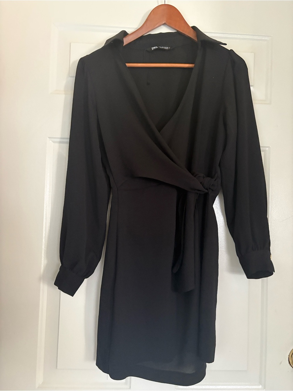 Zara Black Wrap-Style Mini Dress with Long Sleeves